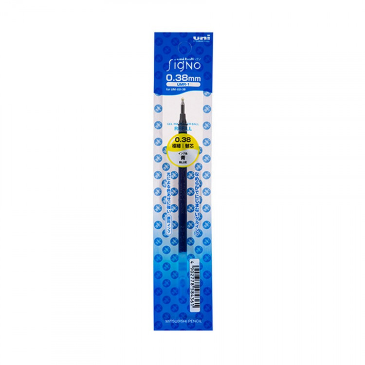 Стержень для гелевой ручки UNI-BALL Signo UM-151, 0,38 мм., Синий, 1шт. (UNI UMR-1 BLUE)