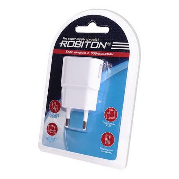 Адаптер/блок питания ROBITON USB1000 white 1000мА с USB входом BL1