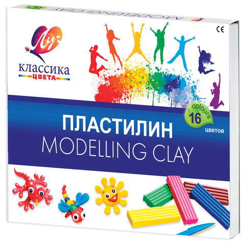 Пластилин классический ЛУЧ "Классика", 16 цветов, 320 г, со стеком, картонная упаковка, 20С1329-08