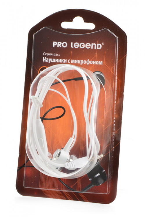 Наушники Pro Legend Bass PL5021 с микрофоном белые затычки, 18-20kHz, 116#3dB, 32Ом, шнур 1.2м BL1