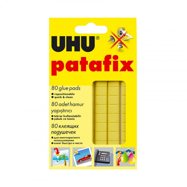 Клеящие подушечки UHU Patafix для временного крепления, многоразовые, желтые, 80 шт. (UHU 44390)
