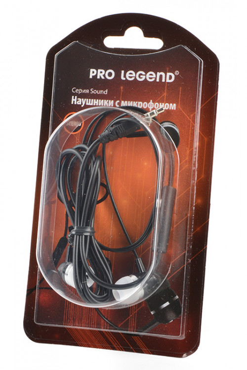 Наушники Pro Legend Sound PL5022 с микрофоном черные затычки, 6-23kHz, 102#3dB, 32Ом, шнур 1.2м BL1