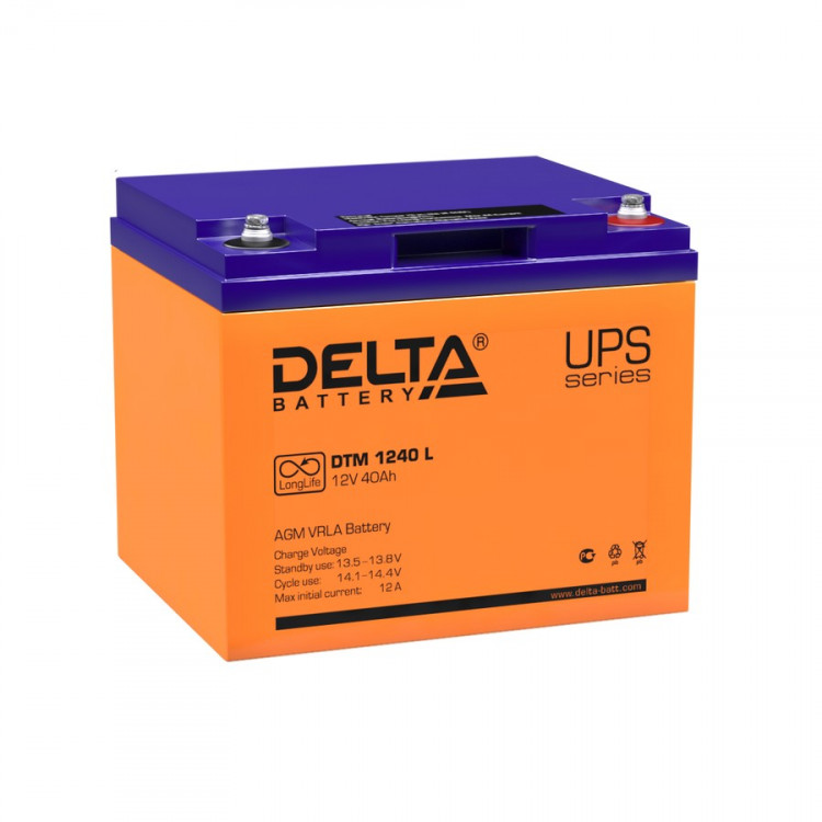 Energon Delta DTM 1240 L Аккумуляторная батарея DELTA DTM 1240 L (12В / 40Ач, Тип: AGM, Клемма: Болт М6, ДхШхВ: 198х166х170мм (Полная высота: 170мм), срок службы: 10-12 лет, Гарантия: 1г, вес: 14кг)