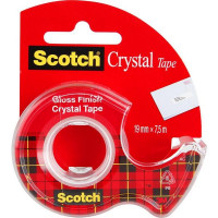 Клейкая лента (скотч) Scotch Cryistal, канцелярская, прозрачная, с диспенсером, 19 мм x 7,5 м (3M 6-1975D-EEME, 61975D-RUS)