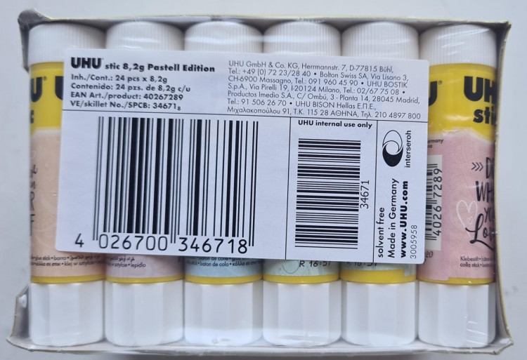 Клей-карандаш UHU Stic  8,2 гр. Серия Пастель 1 шт. (UHU 28 Pastel) Дата пр-ва 04/2020