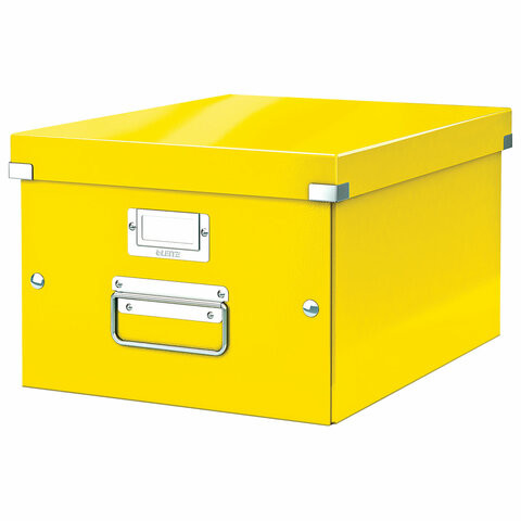 Короб архивный LEITZ "Click & Store" M, 200х280х370 мм, ламинированный картон, разборный, желтый, 60440016, 60440044
