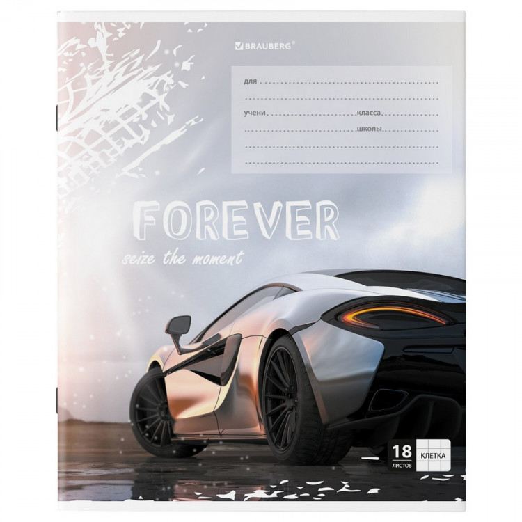 Тетрадь А5, 18 л, BRAUBERG SPORTS CAR, клетка, обложка картон, ассорти, 1шт (BRAUBERG 106479)