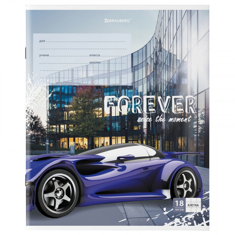 Тетрадь А5, 18 л, BRAUBERG SPORTS CAR, клетка, обложка картон, ассорти, 1шт (BRAUBERG 106479)