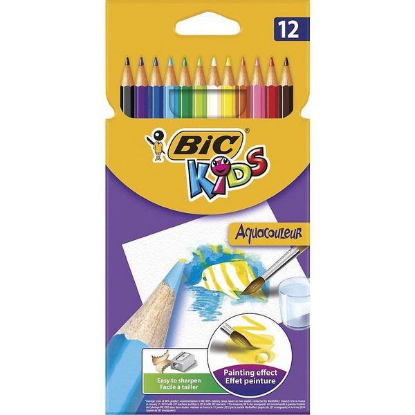 Набор цветных карандашей с акварельным эффектом BIC Kids Aquacouleur, 12 цветов (BIC 8575613)