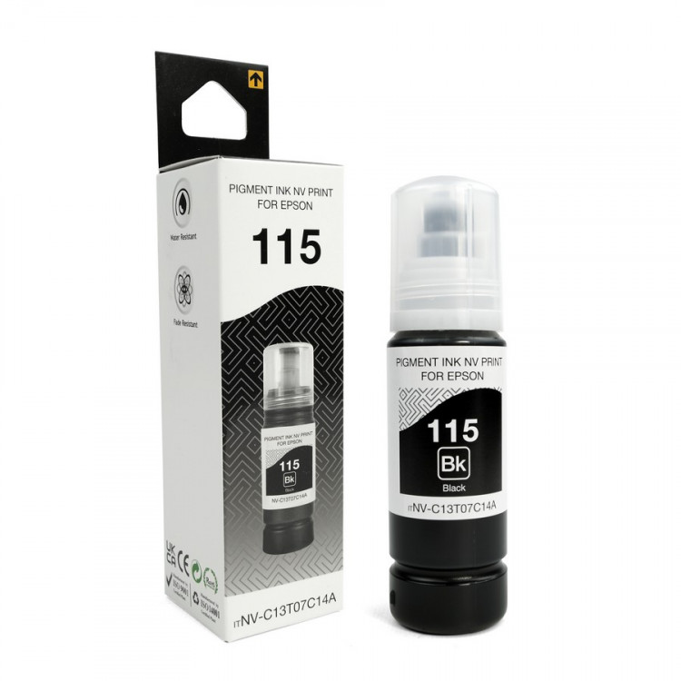 NV Print NVP-C13T07C14A Чернила 115 (NV-C13T07C14A) для Epson L8160, L8180 (70 мл) Black пигментные (в коробке) совместимые