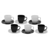 Набор чайный на 6 персон, 3 черные и 3 белые чашки 220 мл, 3 черных и 3 белых блюдца, 
