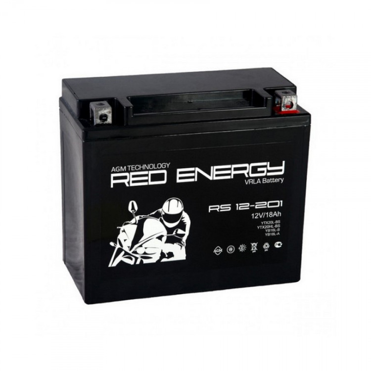 Energon Delta RS 12201 Мото аккумулятор RED ENERGY RS 12201 (12В / 18Ач, Тип: AGM, Клемма: Болт + гайка Ø 6 мм, ДхШхВ: 177х88х154, срок службы: 5 лет, Гарантия: 1г, вес: 5,6кг)