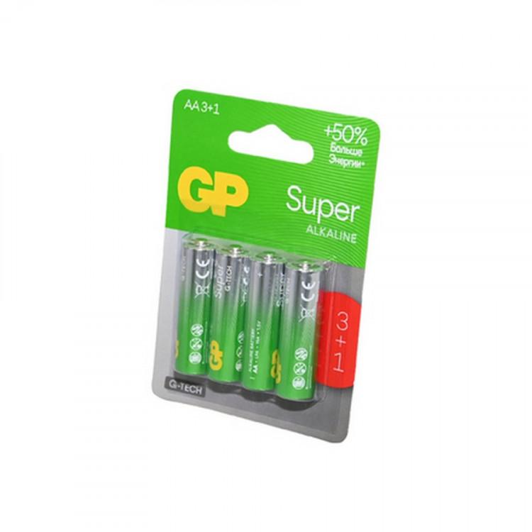 Батарейка GP Super GP15AA213/1-2CRSBC4 G-TECH LR6 3+1шт BL4 (Комплект 4 шт.) Батарейка GP Super GP15AA213/1-2CRSBC4 G-TECH LR6 3+1шт BL4 (Комплект 4 шт.)