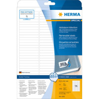 HERMA 4202 (круглые углы) Этикетки самоклеющиеся Бумажные А4, 63.5x8.5, цвет: Белый, клей: не перманентный (removable - обладает свойствами стикера), для печати на: струйных и лазерных аппаратах, в пачке: 25 листов/2400 этикеток