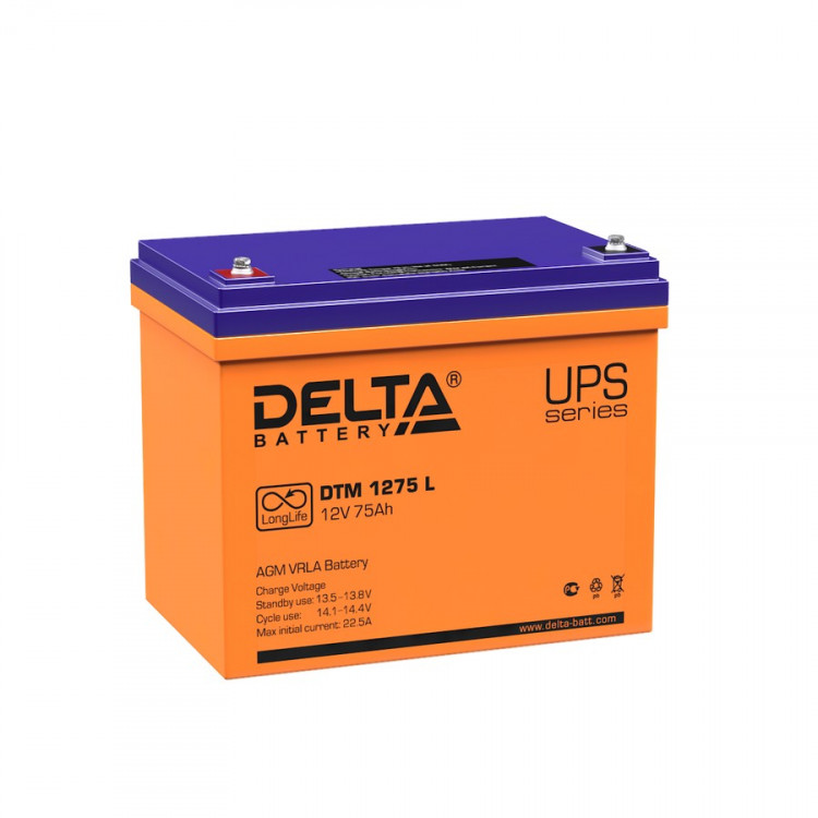 Energon Delta DTM 1275 L Аккумуляторная батарея DELTA DTM 1275 L (12В / 75Ач, Тип: AGM, Клемма: Болт М6, ДхШхВ: 258х166х206мм (Полная высота: 215мм), срок службы: 10-12 лет, Гарантия: 1г, вес: 23кг)