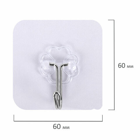 Крючки самоклеящиеся LAIMA Home, универсальные, площадка 6х6 см, сталь + ПВХ, Комплект 20 шт. (LAIMA 608792)