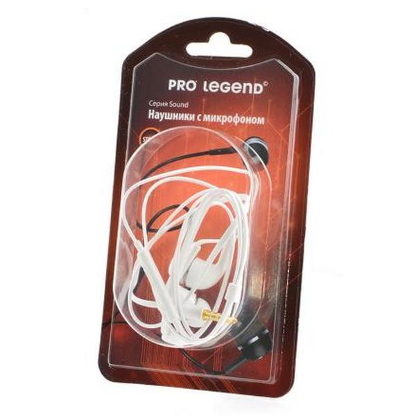 Наушники Pro Legend Lite PL5026 с микрофоном вставные (затычки), закрытые, 1м. разъем 3,5мм белые BL1