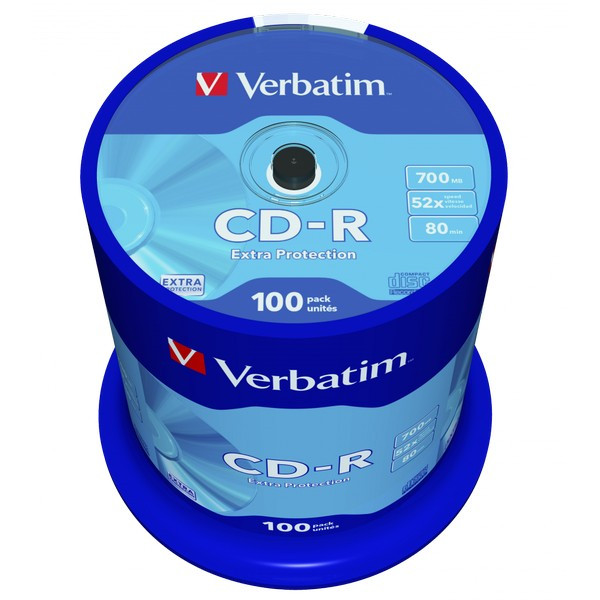 Записываемый компакт-диск Verbatim 43411 CD-R 80 52x DL CB/100 (Комплект 100 шт.)
