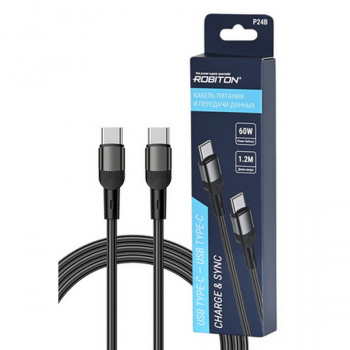 Кабель USB ROBITON P24B USB TYPE-C - USB TYPE-C, Charge&amp;Sync, 60Вт, 1.2м черный BL1 Тип: TypeC+TypeC-D-1.2Цена: за 1 шт.