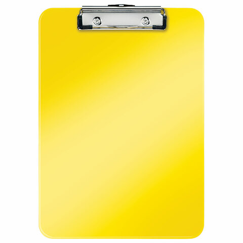 Доска-планшет LEITZ "WOW", с верхним прижимом, A4, 320х228 мм, пластик, 1,7 мм, желтая, 39710016, 39710044