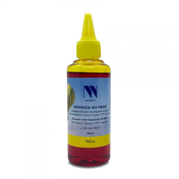 NV Print NVP-INK100UY Чернила универсальные на водной основе NV-INK100UY для аппаратов Сanon / Epson / НР / Brother (100 ml) Yellow совместимые