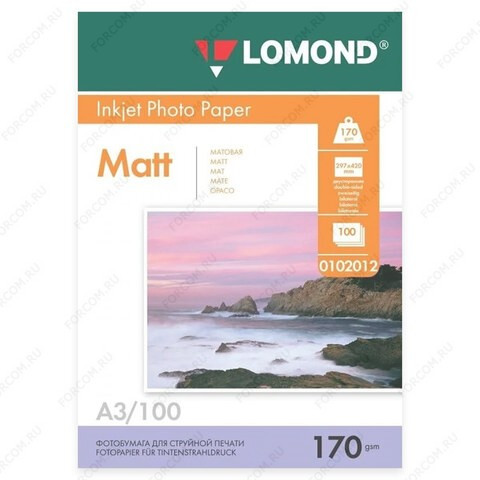 Lomond 0102012 Двусторонняя Матовая/Матовая фотобумага для струйной печати, A3, 170 г/м2, 100 листов (Lomond 0102012)