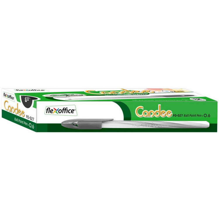 Ручка шариковая Flexoffice Candee 0,6 мм., цвет корпуса черный, Черная, Комплект 12 шт. (FLEXOFFICE FO-027 BLACK PK12, 0А-I0000354)