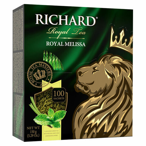 Чай RICHARD Royal Melissa,зеленый, 100 сашетов по 1,5 г, ш/к 56445, 101427