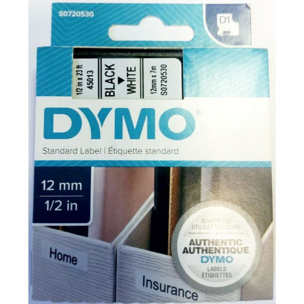DYMO S0720530 Картридж с лентой DYMO 12 мм х 7 м. , пластик, черный на белой ленте