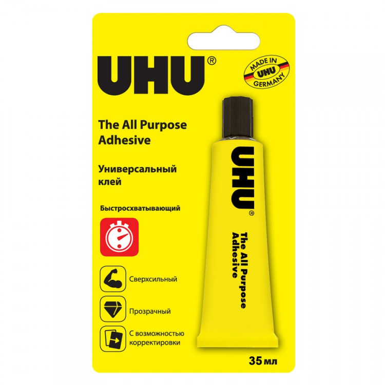 Клей универсальный UHU Alleskleber (All Purpose), прозрачный,  35 мл., блистер (UHU 40344/В)