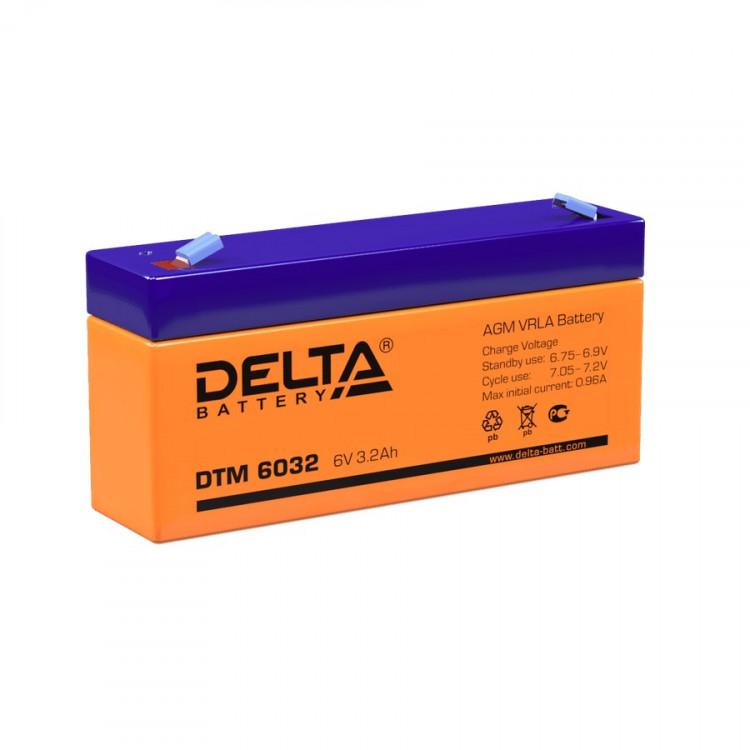 Energon Delta DTM 6032 Аккумуляторная батарея DELTA DTM 6032 (6В / 3,2Ач, Тип: AGM, Клемма: F1, ДхШхВ: 134х34х61мм (Полная высота: 67мм), срок службы: 6 лет, Гарантия: 1г, вес: 0,65кг)