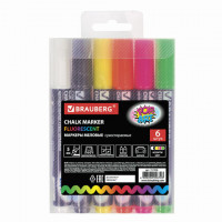 Набор меловых маркеров BRAUBERG Chalk Marker Fluorescent, 5 мм, 6 цветов (BRAUBERG 151536)