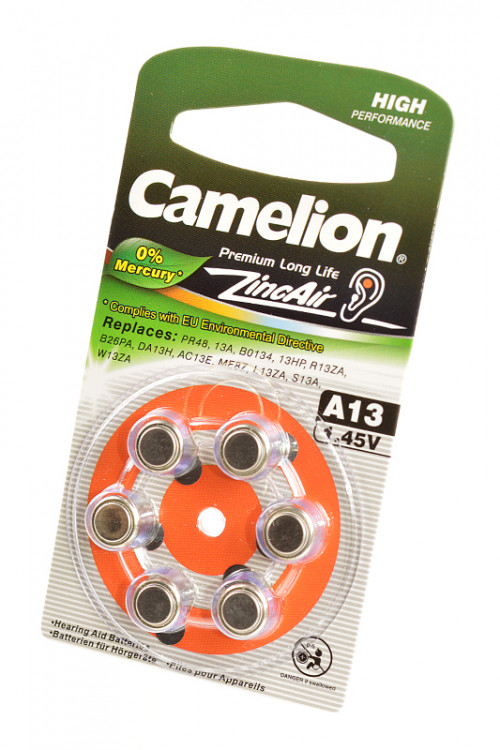 Батарейка Camelion Zinc-Air A13-BP6 (0%Hg) BL6 (Комплект 6 шт.)
