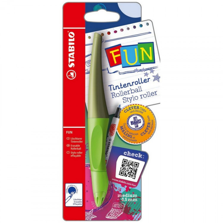 Ручка роллер STABILO fun, 0,5мм, корпус зеленый, синий, блистер (STABILO B-46919-5)