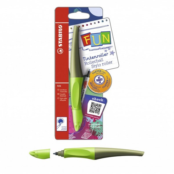 Ручка роллер STABILO fun, 0,5мм, корпус зеленый, синий, блистер (STABILO B-46919-5)