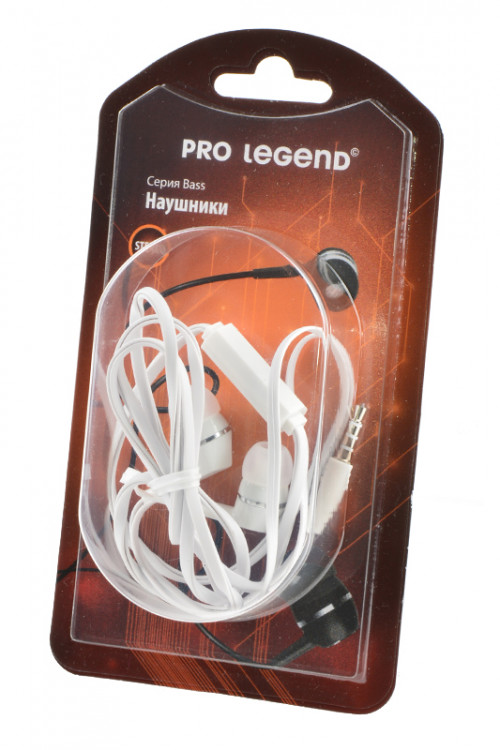 Наушники Pro Legend Bass PL5003 затычки, белые 20-20kHz, 106#3dB, 32Ом, плоский шнур 1м, gold BL1