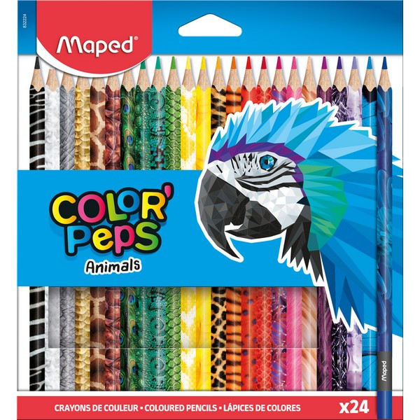 Набор цветных карандашей Maped Color'Peps Animals с декором, 24 цвета, трехгранные, деревянные (MAPED 832224)