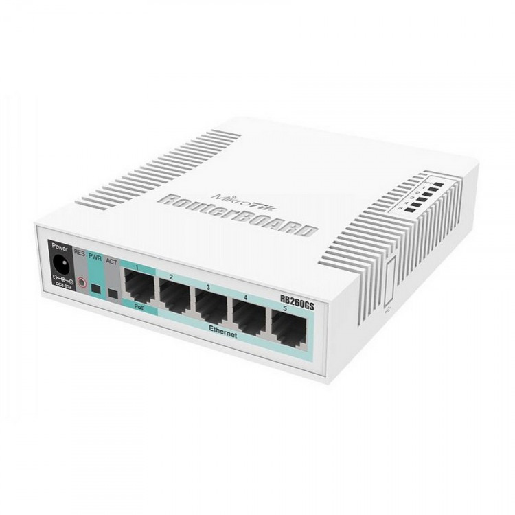 MikroTik CSS106-5G-1S Коммутатор MikroTik RouterBoard RB260GS (5x Gigabit Ethernet Smart Switch, SFP cage, plastic case, SwOS)