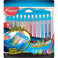Фломастеры MAPED Color Peps Long Life, средний пишущий узел, смываемые, уникальная система хранения, набор 12 цветов (MAPED 845045)