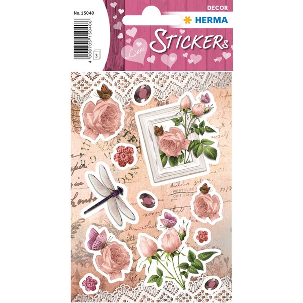 HERMA 15040 НАКЛЕЙКИ DECOR РОЗА И СТРЕКОЗА