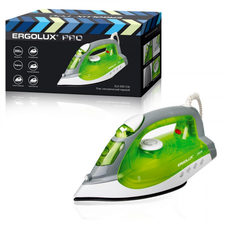 Утюг ERGOLUX ELX-SI02-C34 электрический, салатовый с белым и серым