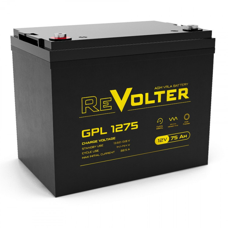 Energon Delta GPL 1275 Аккумуляторная батарея REVOLTER (DELTA) GPL 1275 (12В / 75Ач, Тип: AGM, Клемма: Болт М6, ДхШхВ: 260x167x212мм (Полная высота: 213мм), срок службы: 10 лет, Гарантия: 1г, вес: 24кг)