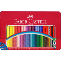 Набор цветных карандашей с акварельным эффектом Faber-Castell Grip 2001, трехгранные, 48 цветов + карандаш чернографитовый + кисточка + точилка в металлическом пенале (Faber-Castell 112448)