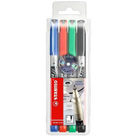 Набор маркерных ручек нестираемых Stabilo Write-4-All 1,0 мм., перманентные, 4 шт./уп, цвета: Синий, Черный, Красный, Зеленый (STABILO 146/4)