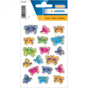 HERMA 5251 НАКЛЕЙКИ MAGIC БАБОЧКИ СЕРЕБР.ПЫЛЬЦА HERMA Magic - объемная наклейка, имеющая самый широкий спектр тематики, изготовленный из разных материалов (от пробкового дерева до металла).