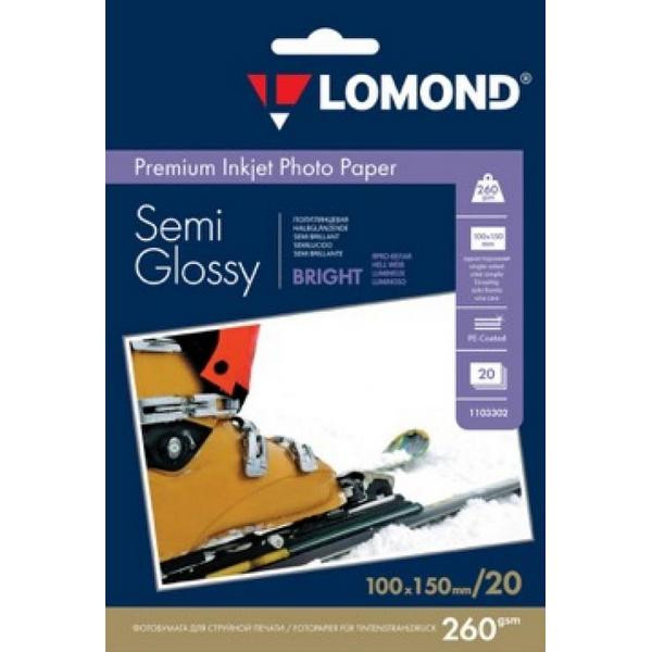 Lomond 1103302 Полуглянцевая (Semi Glossy) микропористая фотобумага для струйной печати, Ярко-белый цвет, A6, 260 г/м2, 20 листов
