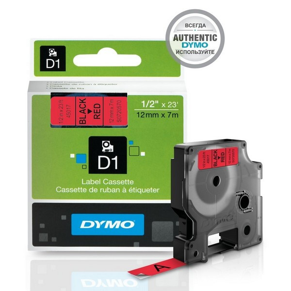 DYMO S0720570 Картридж с лентой DYMO 12 мм х 7 м., пластик, черный на красной ленте