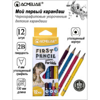 Карандаш чернографитный 2B ACMELIAE First Pencil утолщенный укороченный, 4 цвета корпуса, 12 шт в наборе (ACMELIAE 43755)