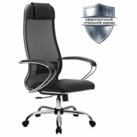 Кресло офисное МЕТТА "К-5.1" хром, ткань-сетка/экокожа, сиденье мягкое, черное