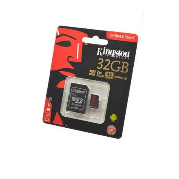 Носитель информации KINGSTON CANVAS React MicroSD 32GB (Class 10) UHS-I (100 Mb/s) с адаптером BL1